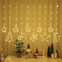 Гирлянда Штора 10 Теплая Usb ЗВЕЗДЫ+ Елка+ снежинка +луна И AND SF-42 код-3598