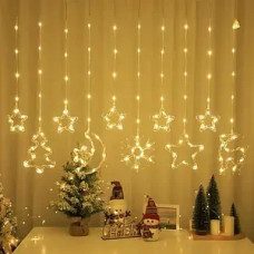 Гірлянда Штора 10 Тепла Usb ЗВІЗНИ+ Ялинка+ сніжинка + місяць І AND SF-42 код-3598