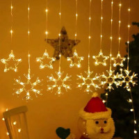 Гирлянда штора 10 Теплая Usb ЗВЕЗДЫ+ СНЕЖИНКИ AND SF-41 код-3582