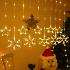Гірлянда штора 10 Тепла Usb ЗВІЗНИ+ СНЕЖИНКИ AND SF-41 код-3582
