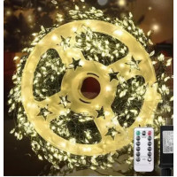 Гірлянда "Роса" зелений дріт — USB, з пультом д/у, тепле світло, 10 м, 300 діодів