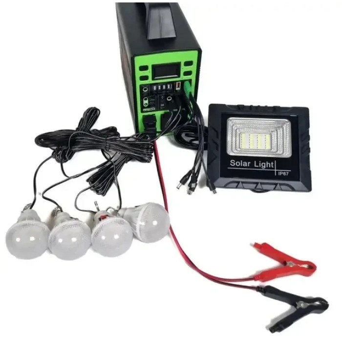 Електростанція GD 150L 150W інвертор під зовнішній акумулятор із сонячною панеллю чотирма лампочками