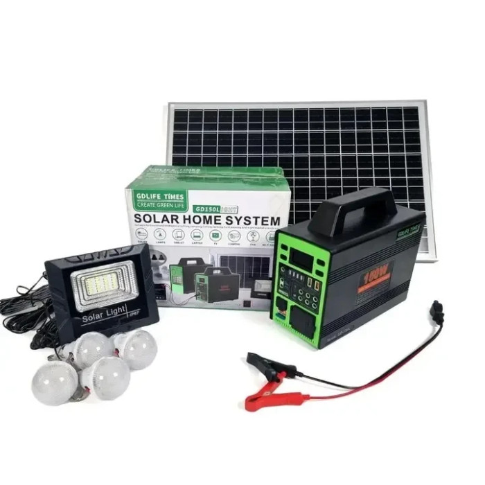 Електростанція GD 150L 150W інвертор під зовнішній акумулятор із сонячною панеллю чотирма лампочками