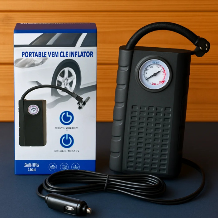 Портативний автомобільний насос AND1322 від прикурювача (12V) з манометром