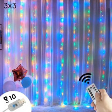 Гірлянда штора різнобарвний RGB, 3*3 м USB 300 LED з пультом ДК від USB, мідний дріт