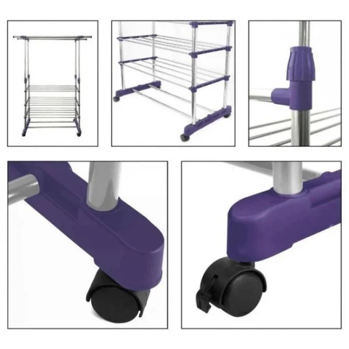 Вішалка-стійка з полицями для взуття, подвійна телескопічна 80х36х160 см Colgador doble