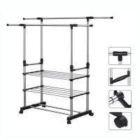 Вішалка-стійка з полицями для взуття, подвійна телескопічна 80х36х160 см Colgador doble