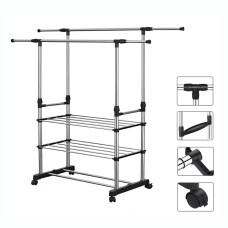 Вішалка-стійка з полицями для взуття, подвійна телескопічна 80х36х160 см Colgador doble