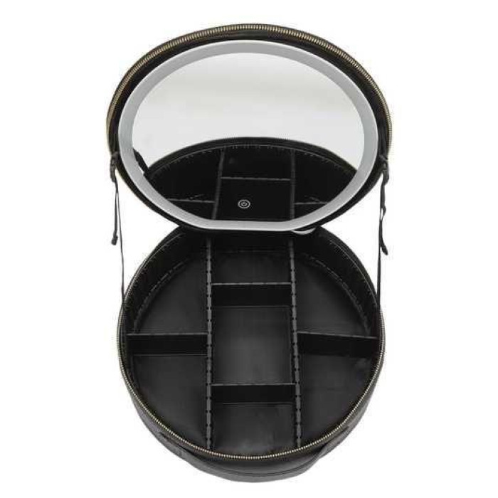 Органайзер-косметичка из эко кожи с LED зеркалом NiceLand, черный