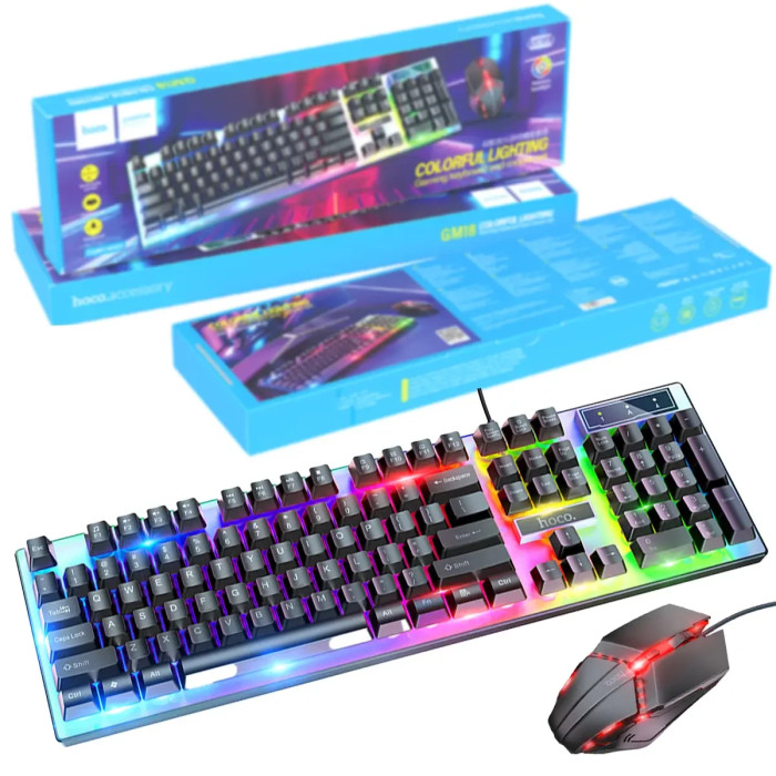 Комплект дротовий HOCO GM18 Luminous gaming (клавіатура+ми) RGB