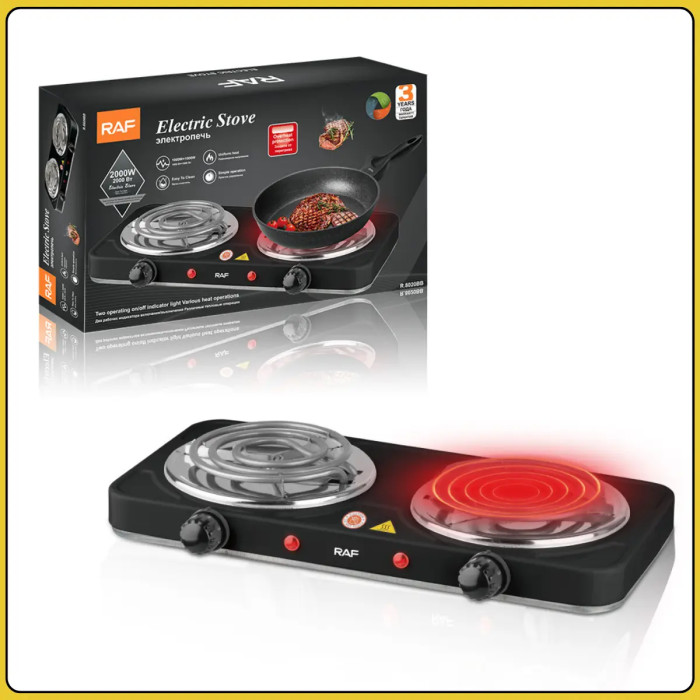 Двухконфорочная электрическая плита с механическим управлением RAF R.8020BB 2000W