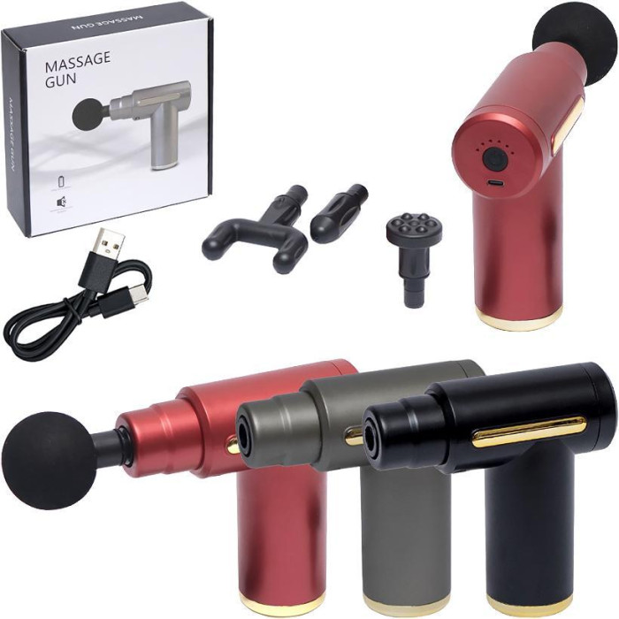 Масажер для тіла перкусійний, 4 насадки, Gun Massager 1324