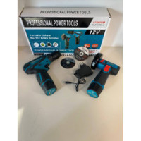 Болгарка на аккумуляторе 12V + Аккумуляторный шуруповёрт 12v набор 2в1 Синий