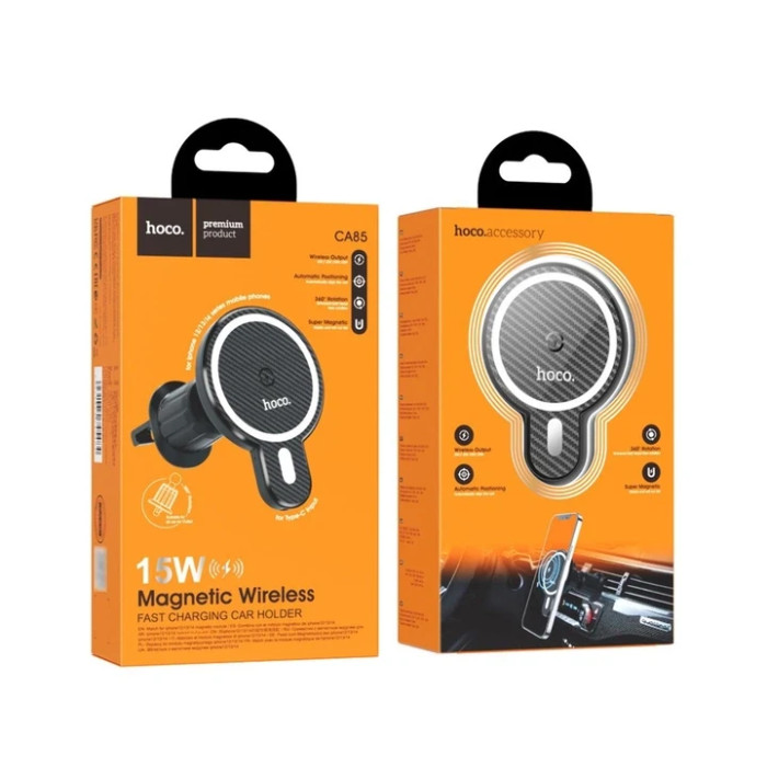 Держатель HOCO CA85 Ultra-fast magnetic wireless charging car holder
