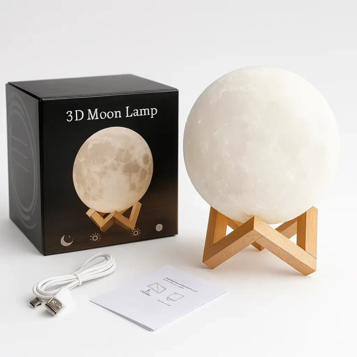 Светильник-ночник 3D шар Луна Moon Lamp на деревянной подставке 15 см