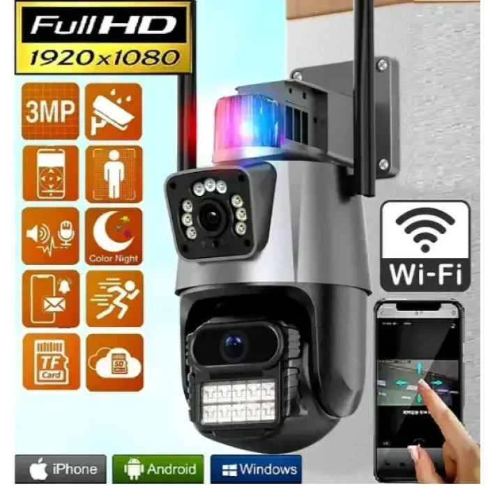 Вулична поворотна WIFI-камера P11 з бузковою і зумом Dual Lens Zoom 8MP, ICSEE