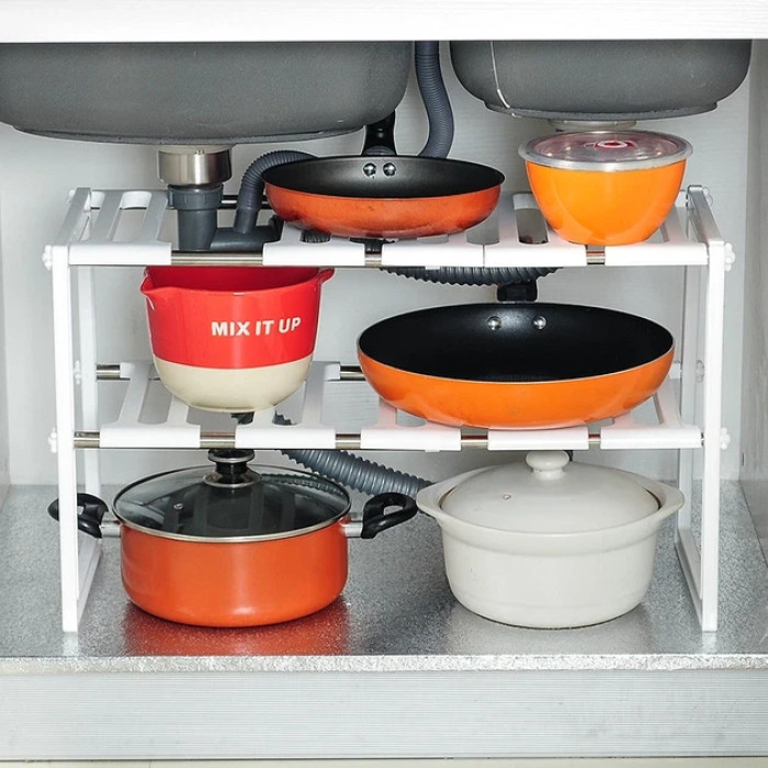 Регульована кухонна полиця Kitchen Rack для зберігання кухонного приладдя 38-70 см