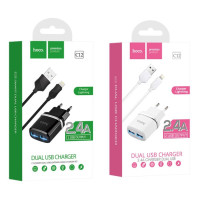 СЗУ Hoco C12 Smart (2хUSB) 12W 2.4A + кабель Lightning