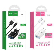 СЗУ Hoco C12 Smart (2хUSB) 12W 2.4A + кабель Lightning