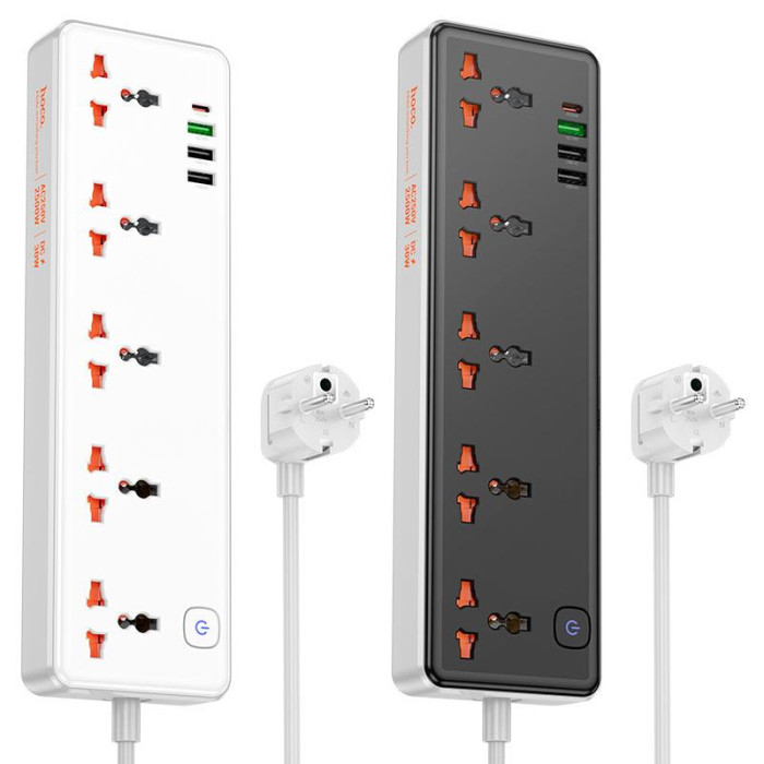 Мережевий фільтр Hoco AC14A Rico (5х Розеток/3хUSB/1хType-C) 30W PD/QC3.0 2500W, 1,5 м