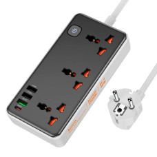 Сетевой фильтр Hoco AC8A Storm (3хРозетки/3хUSB/1хType-C) 30W PD/QC3.0 2500W, 1.5м