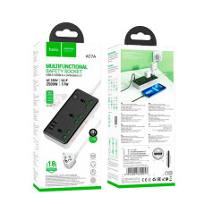 Мережевий фільтр Hoco AC7A Storm (3хРожетки/3хUSB/1хType-C) 2500W, 1,5 м