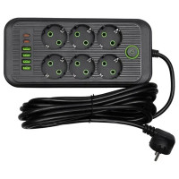 Мережевий фільтр подовжувач із 6 розетками, 4 usb-a, 2 usb type-c портами 3001