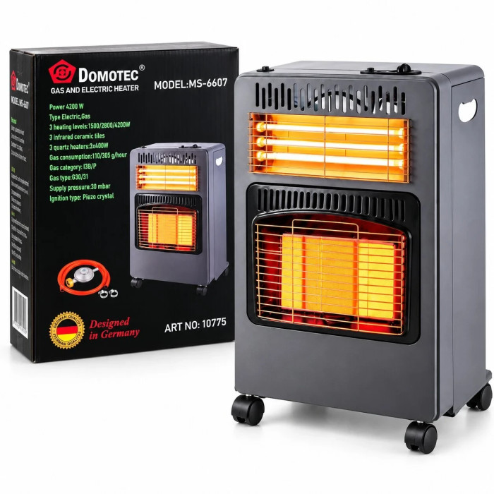Газово-електричний нагрівач 2 в 1 Domotec MS-6607, 4200W